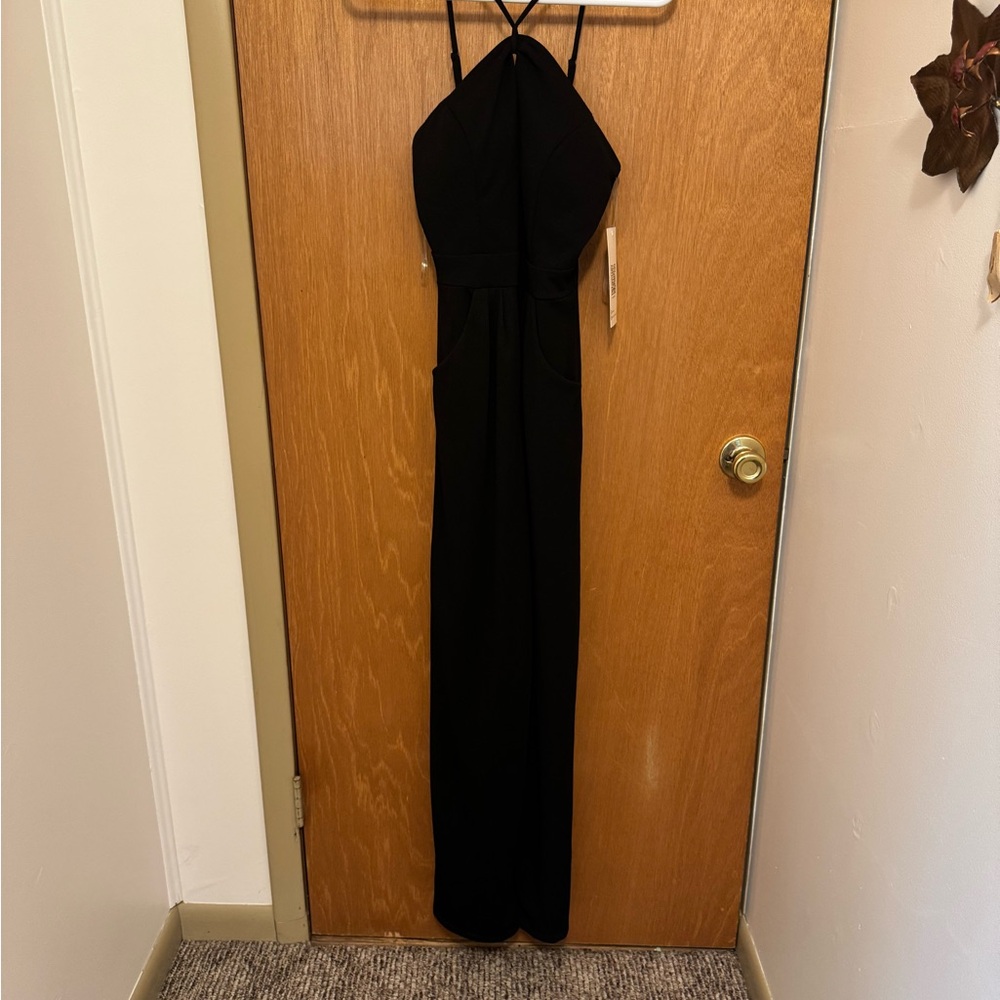 Sz S black Emerald Sundae halter jumpsuit with wide legs just stunning NWT🐸